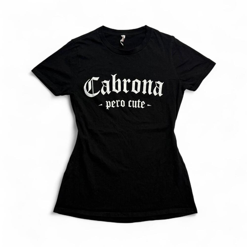 Y2K baby tee full length fitted Cabrona pro cute size small fitted short sleeve - Picture 1 of 7